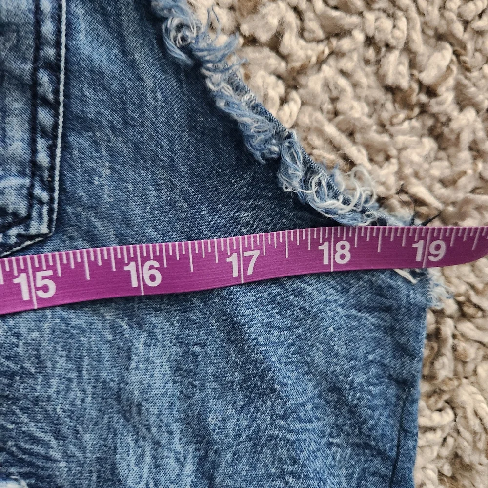 Thrill Jeans Sleeveless Denim Distressed Collared Top Shirt Blouse High Low Sz M - Picture 12 of 14